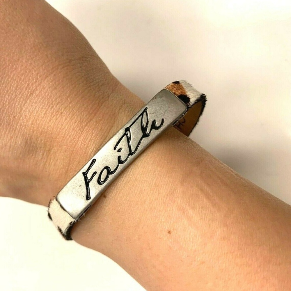 Good Works Calf Hair Animal Print ID Plate Faith